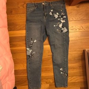 topshop high waisted embroidered skinny jeans